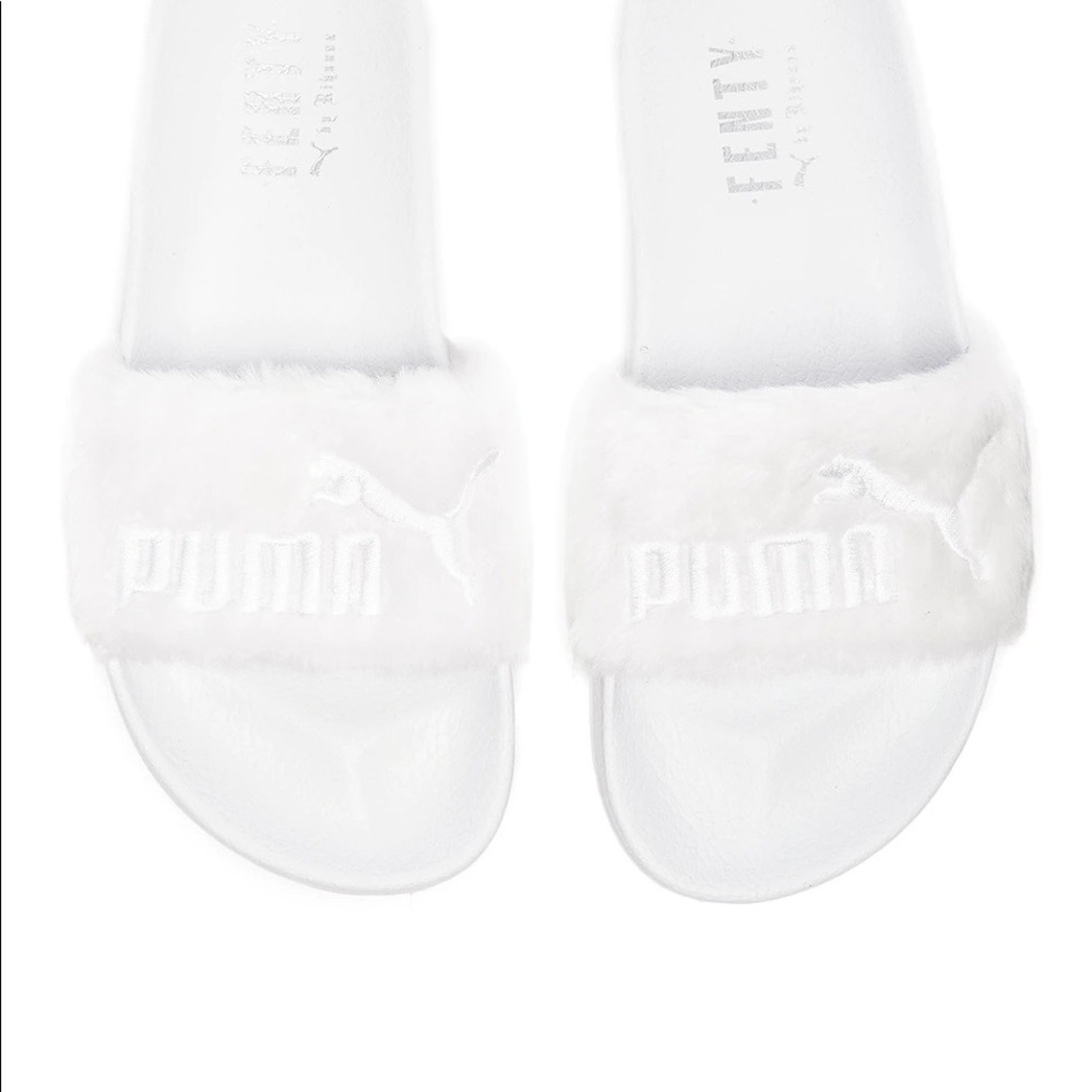 Fenty Faux Fur Leadcat White Slides - Size 10.5